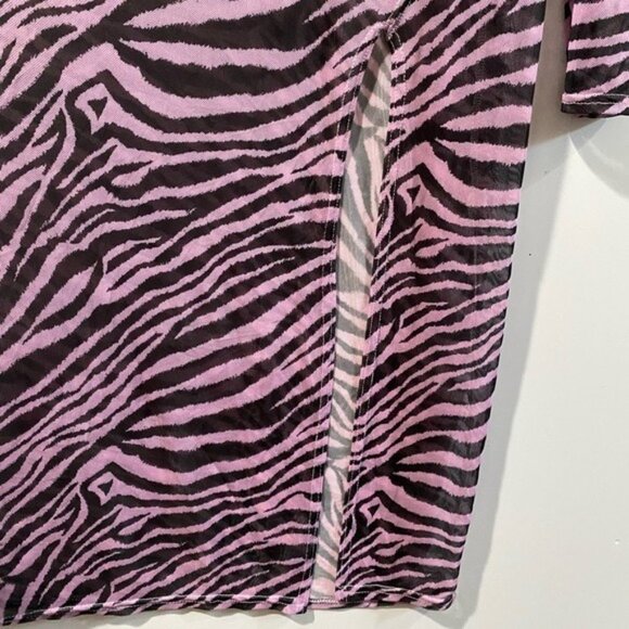 New Girl Order Curve long sleeve midi dress in zebra mesh - Picture 5 of 6